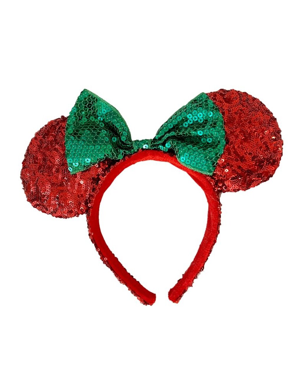 Disney Parks Authentic Minnie Mouse Red & Green Sequin Holiday Christmas Ears